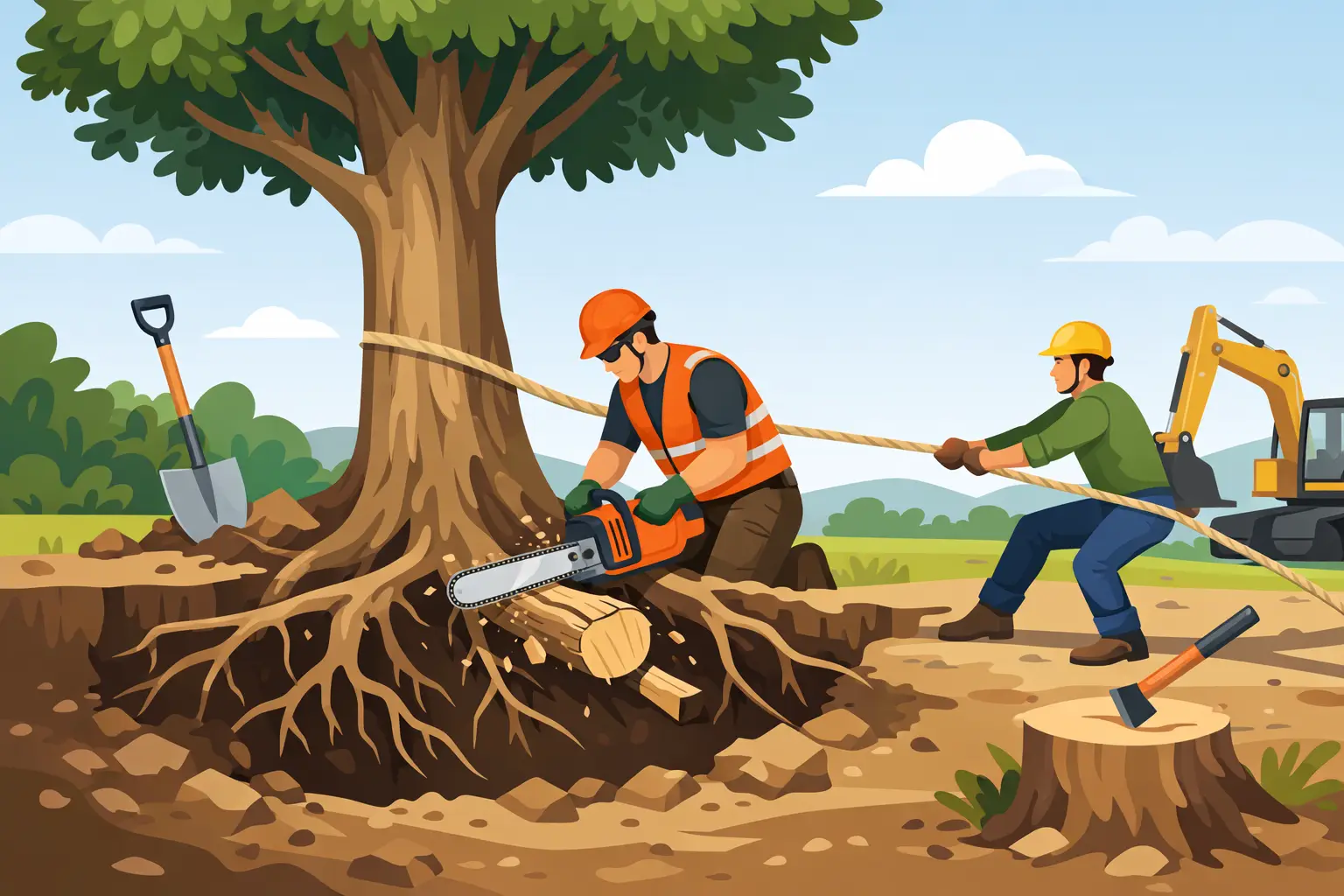 Cara Buang Akar Pokok Besar Dengan Selamat